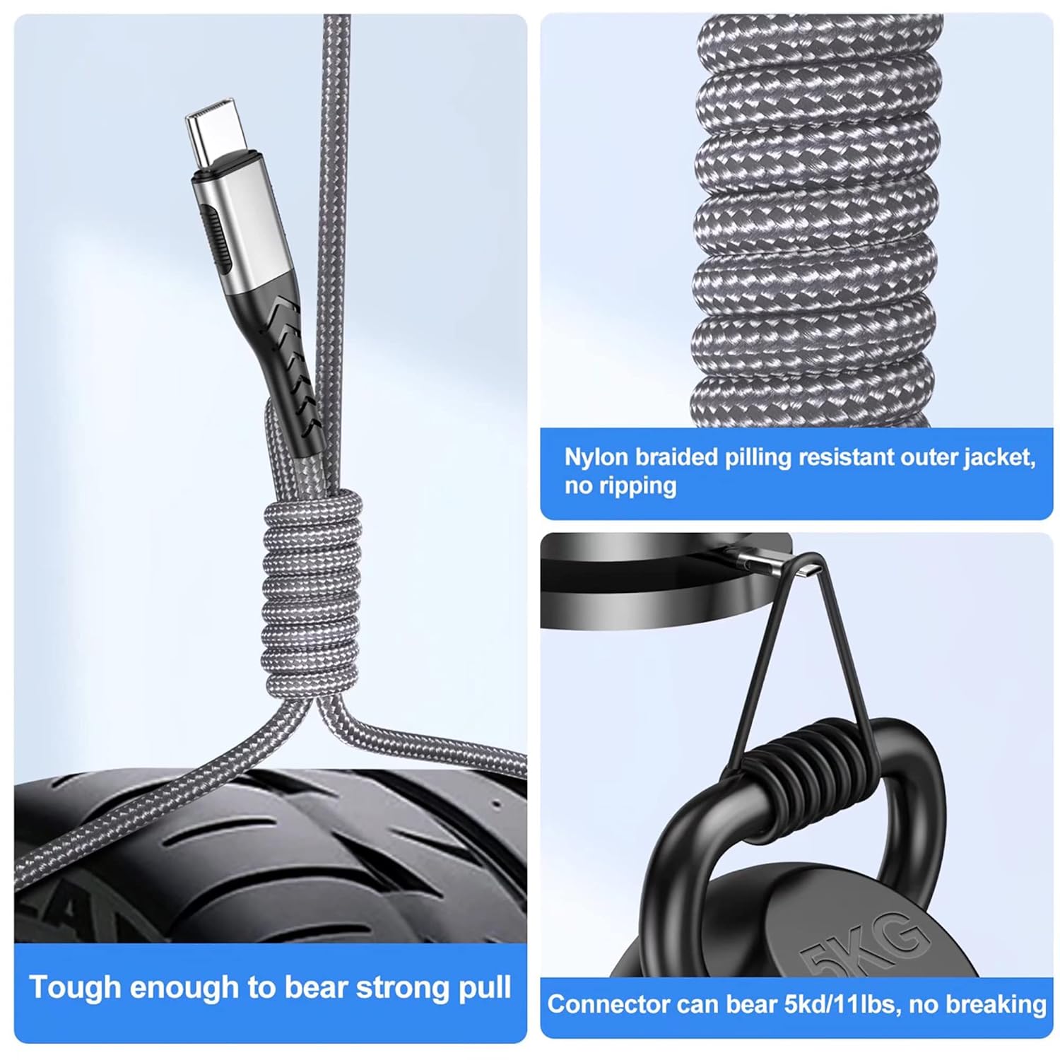 Durcord 2Pack 10ft USB C Charger Cable - 100W Fast Charging for Android\/Phone\/Pad, Type C to Type C Compatible with iPhone 17\/16\/15 Pro Plus Max Silver - Image 3