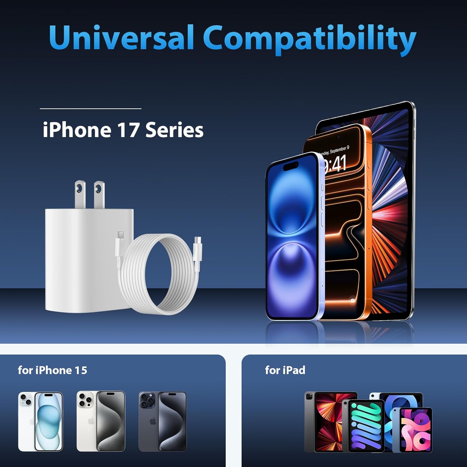 iPhone 17 16 15 Charger Fast Charging USB C Charger Type C Chargers with 10 Ft Long USB C to USB C Cable Fast Charging Cord for iPhone 17\/Pro\/Pro Max\/17 Air\/16\/16 Pro\/16 ProMax\/15\/Pro\/ProMax,White - Image 5