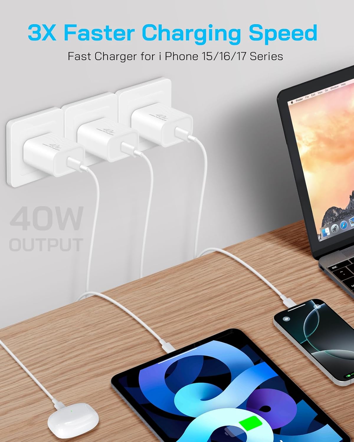 iPhone 17 16 15 Pro Charger Fast Charging, 40W USB-C iPhone Fast Charger Block with 6 FT Type C to C Charging Cable Cord for iPhone 17 Pro Max/17 Pro/17/16/16 Pro Max/16 Pro/15/15 Pro Max(3-Packs) - Image 5