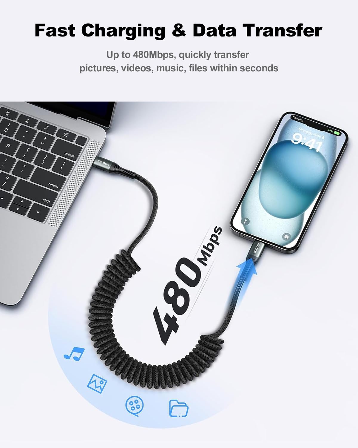 USB C to USB C Cable Coiled 3FT 2Pack, Braided Type C Charger for Car-Black | 66W Fast Charging Cord Compatible with iPhone 17 16 15, iPad, Sam sung Galaxy, Google Pixel, Moto, TCL Phones - Image 6
