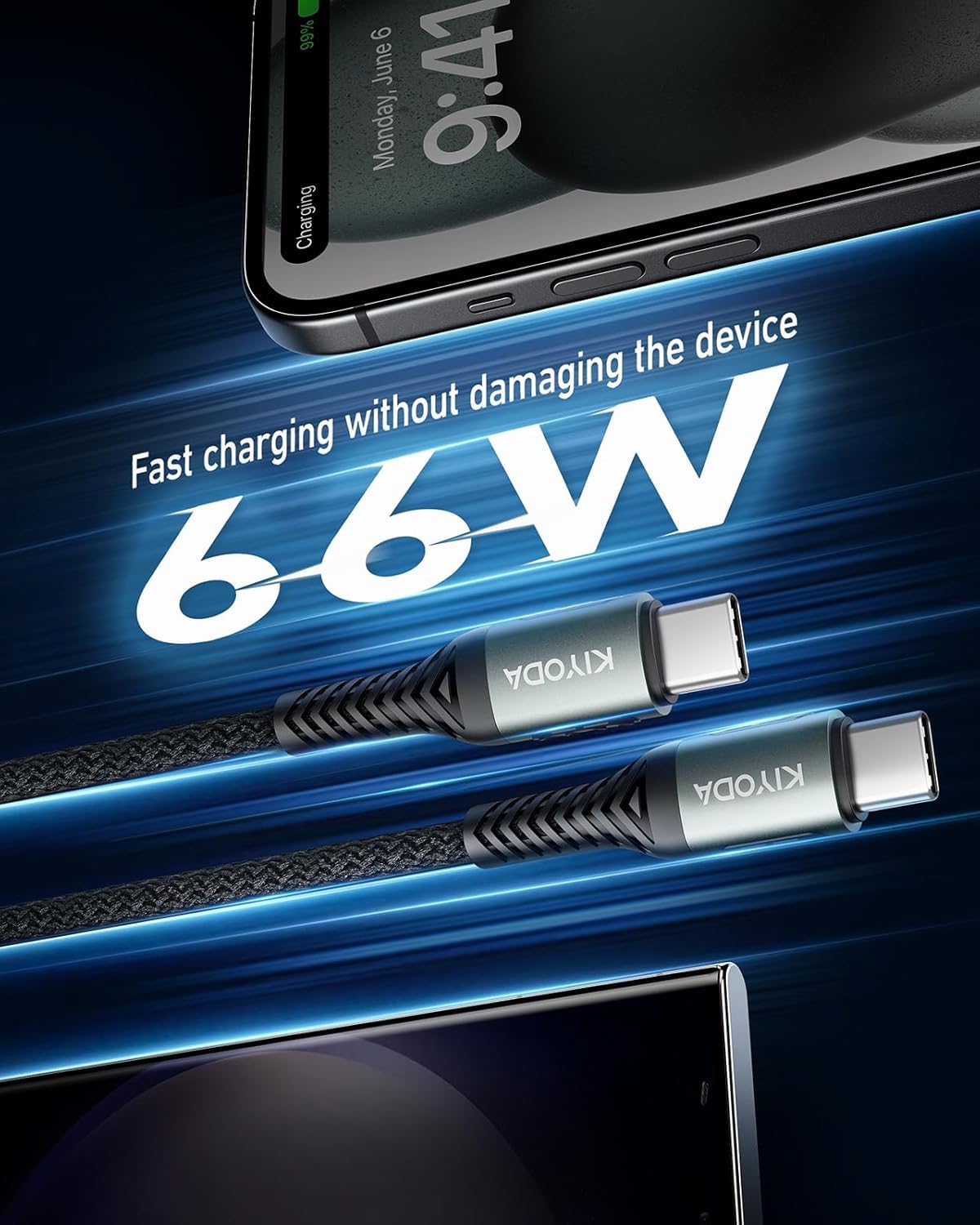 USB C to USB C Cable Coiled 3FT 2Pack, Braided Type C Charger for Car-Black | 66W Fast Charging Cord Compatible with iPhone 17 16 15, iPad, Sam sung Galaxy, Google Pixel, Moto, TCL Phones - Image 3